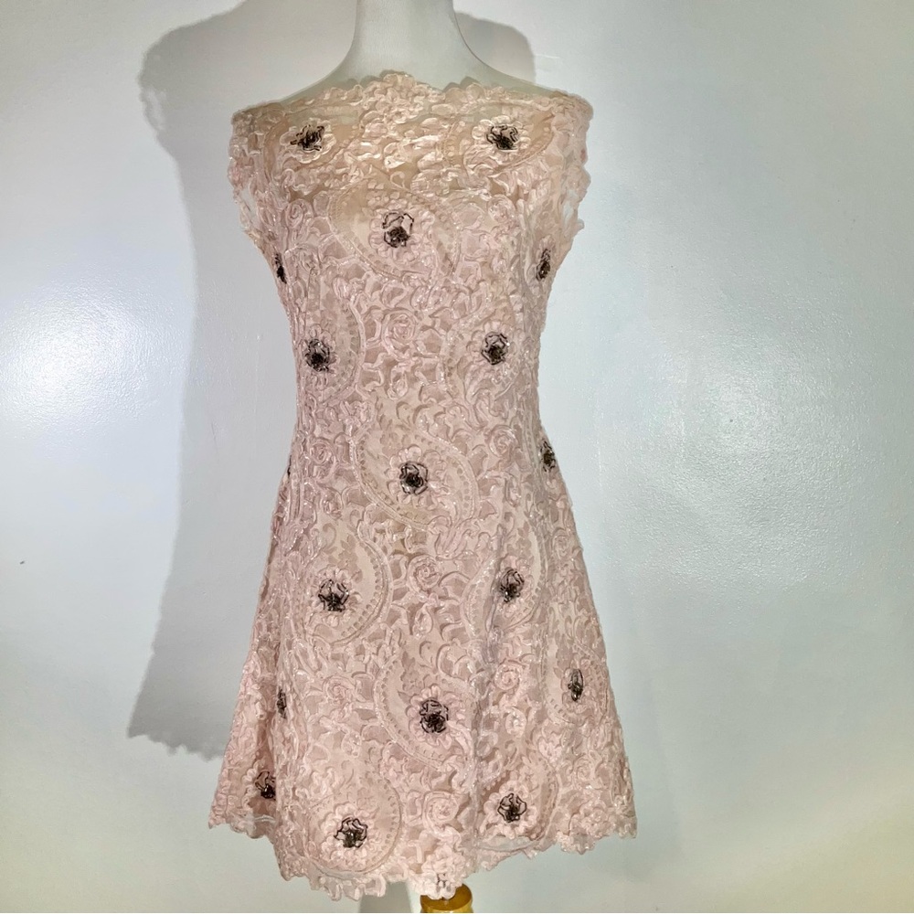 Vintage Floral Lace Pastel Pink Dress